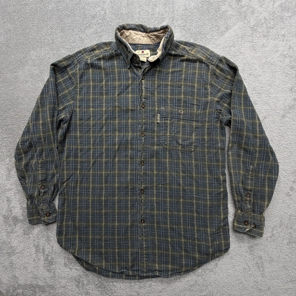 Woolrich Shirt Mens M Blue Plaid Flannel Button Up Long Sleeve Casual Pockets